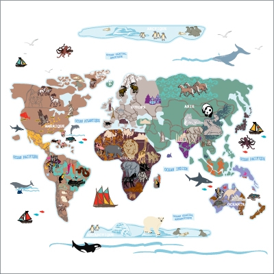 Stickers Carte du Monde Animaux